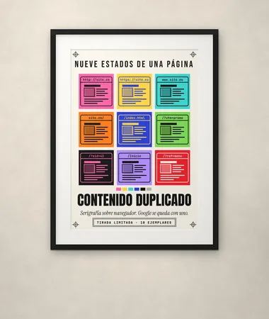 Contenido duplicado, nueve estados de una página – Pósters
