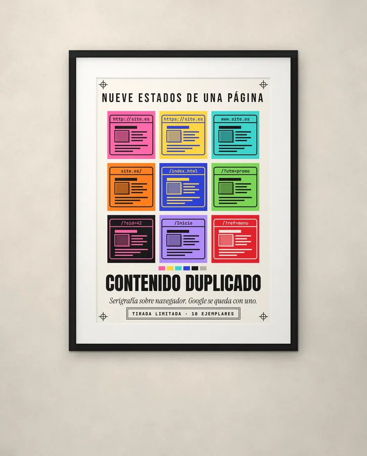 Contenido duplicado, nueve estados de una página – Pósters