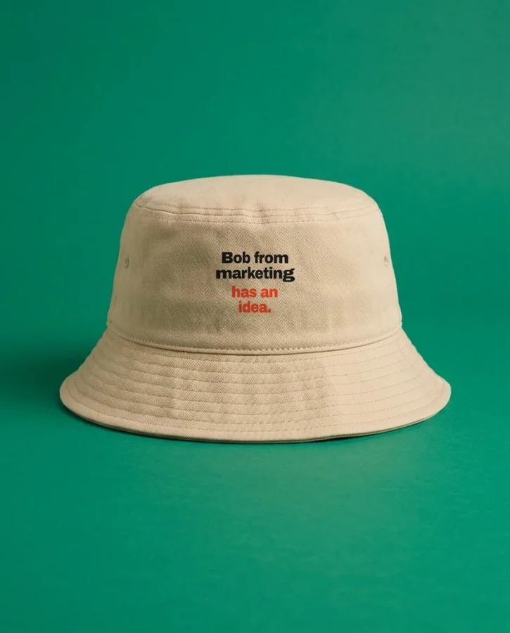 Bob from marketing – Caps, bucket hats, fanny packs and aprons