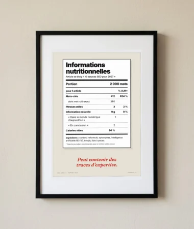Informations nutritionnelles d’un article de blog – Posters
