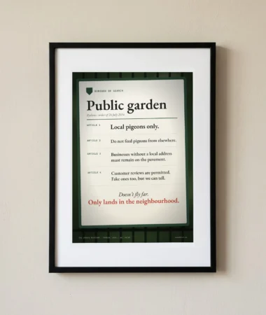 Public garden rules: local pigeons only – Posters