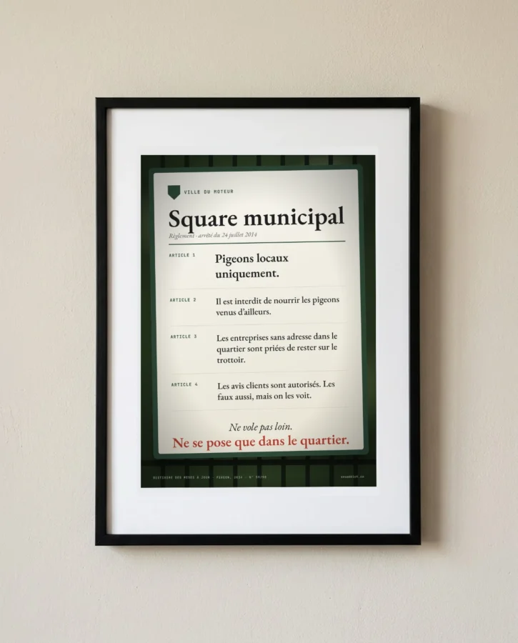 Square municipal, pigeons locaux uniquement – Posters